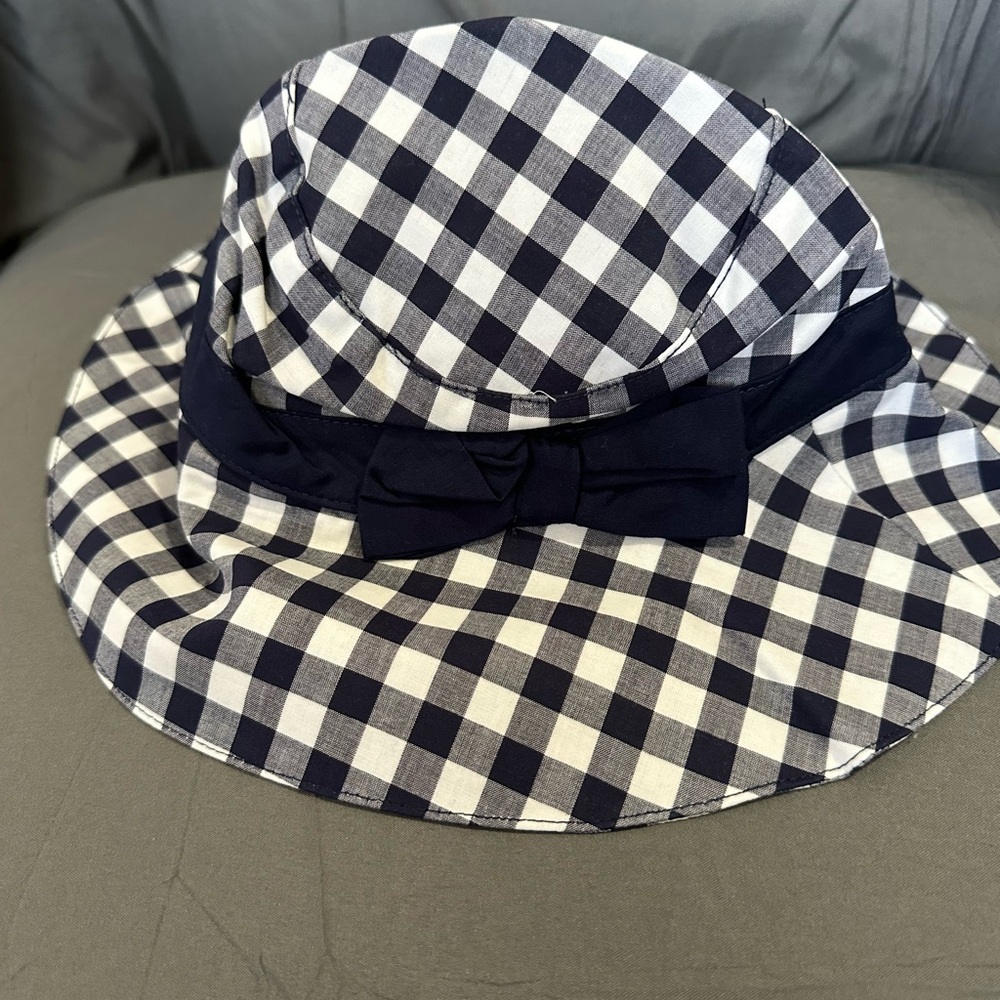 Janie and Jack Navy and White Gingham Bucket Hat with Bow Trim